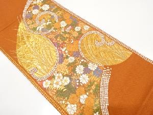 アンティーク　渦巻に菊・梅・撫子模様織り出し袋帯（材料）